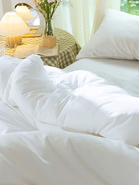 

Sleeping Owls- because your sleep matters White Solid Pure Cotton Queen Size Bedding Set With Comforter