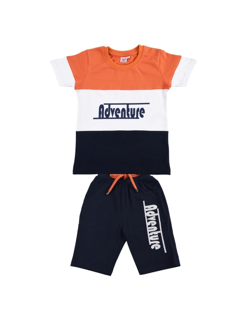 

POMY & JINNY Boys White & Orange Printed T-shirt with Shorts