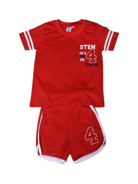 

POMY & JINNY Boys Red & White Printed Pure Cotton casual clothing set