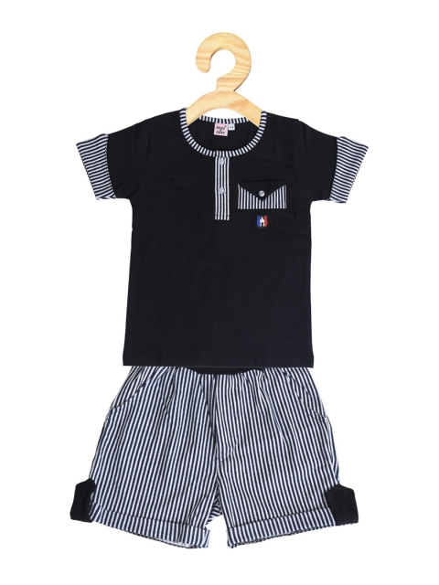 

POMY & JINNY Boys Black & Off White Striped Pure Cotton Casual Clothing Set