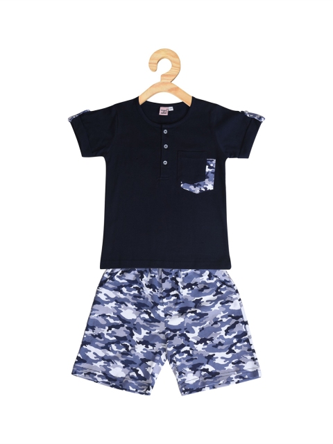

POMY & JINNY Boys Black & Blue Printed T-shirt with Shorts