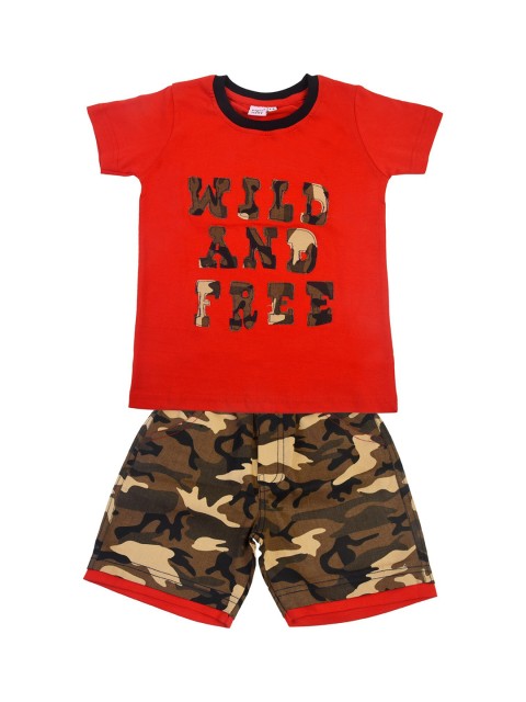 

POMY & JINNY Boys Red & Brown Printed Pure Cotton Casual Clothing Set