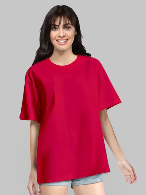 

Pootlu Women Red Solid Cotton T-shirt