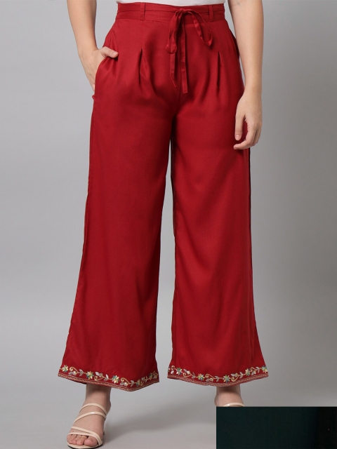 

Tulsattva Women Red & Black 2 Embroidered Flared Palazzos