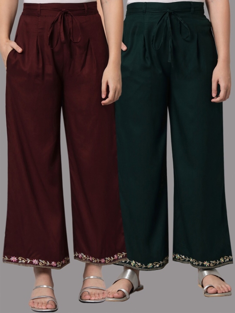 

Tulsattva Women Maroon & Black 2 Embroidered Flared Ethnic Palazzos