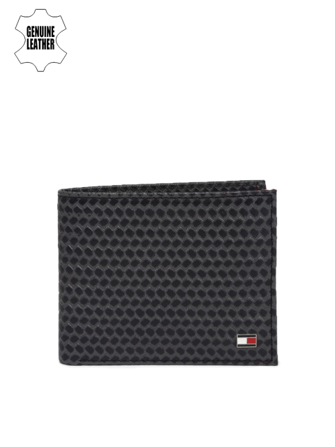 

Tommy Hilfiger Men Black & Grey Textured Genuine Leather Two Fold Wallet