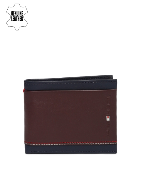 

Tommy Hilfiger Men Navy Blue & Brown Colourblocked Genuine Leather Two Fold Wallet