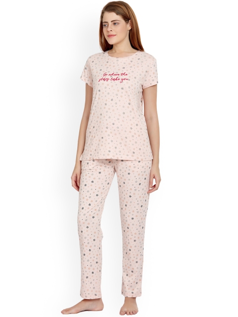 

MAYSIXTY Women Pink & Black Printed Night suit