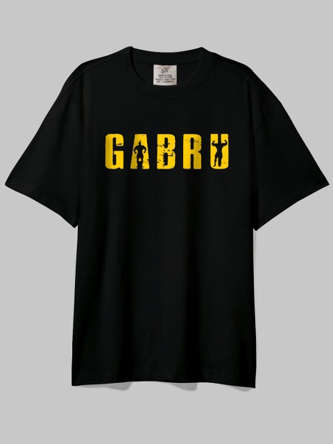 

Pootlu Men Black & Yellow Typography Printed Pure Cotton Loose T-shirt