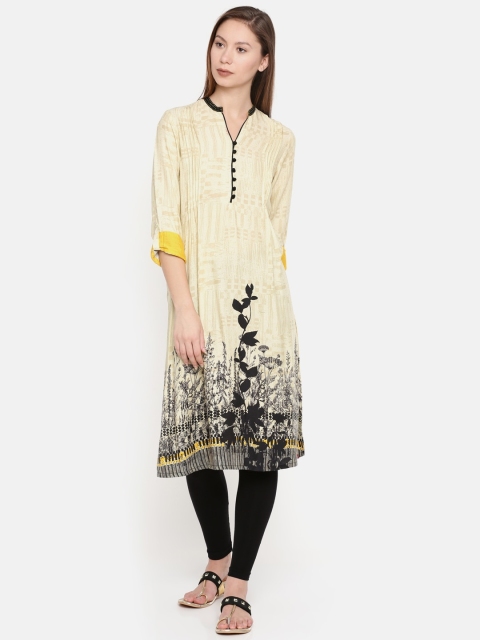 

Biba Women Cream-Coloured & Beige Printed A-Line Kurta