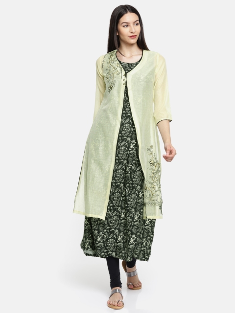 

Biba Women Yellow & Black Printed A-Line Kurta