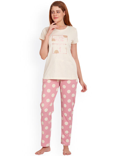 

MAYSIXTY Women Yellow & Pink Printed Night suit