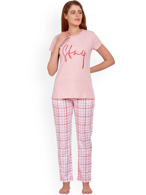 

MAYSIXTY Women Pink & White Night suit