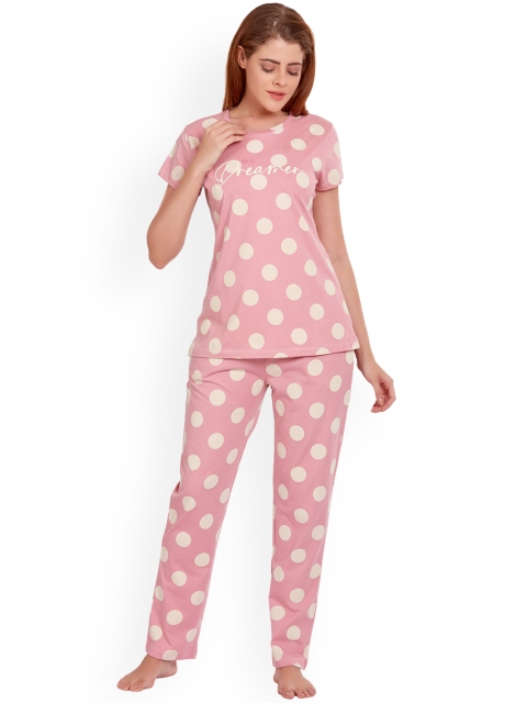 

MAYSIXTY Women Pink & White Colourblocked Night suit