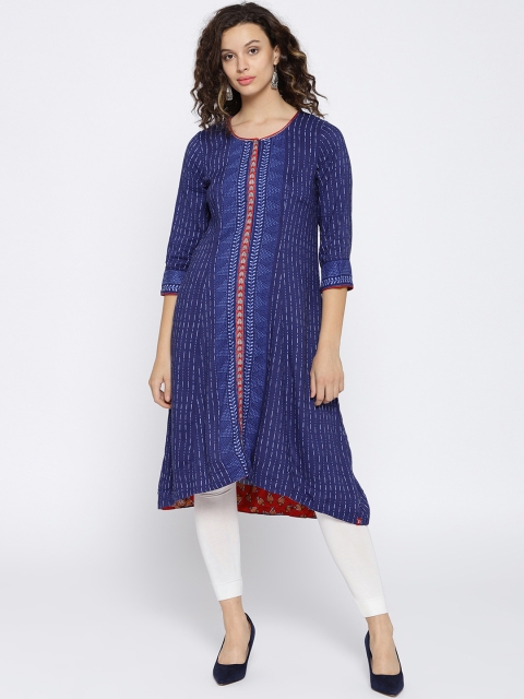 

Biba Women Blue Striped A-Line Kurta