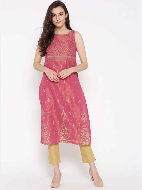 

Biba Women Pink Printed Straight Kurta