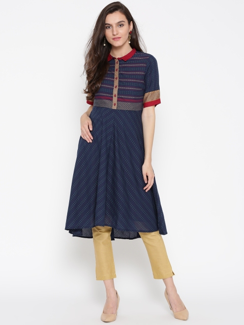 

Biba Women Navy Woven Design A-Line Kurta, Navy blue