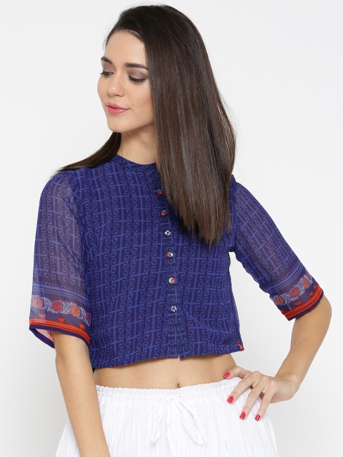 

Biba Women Blue Printed Crop Top