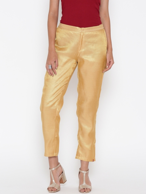 

Biba Women Gold-Toned Self-Design Trousers