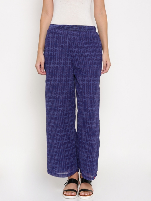 

Biba Women Blue Printed Straight Palazzos