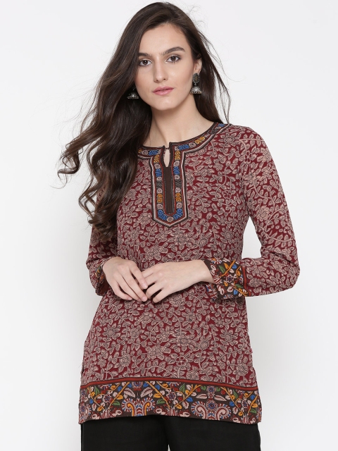 

Biba Maroon & Peach-Beige Floral Print Kurti