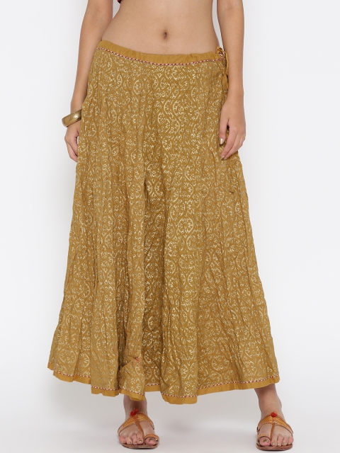 

Biba Mustard Yellow Printed Flared Maxi Skirt