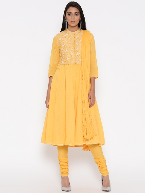 

Biba Women Yellow Solid Anarkali Kurta with Churidar & Dupatta