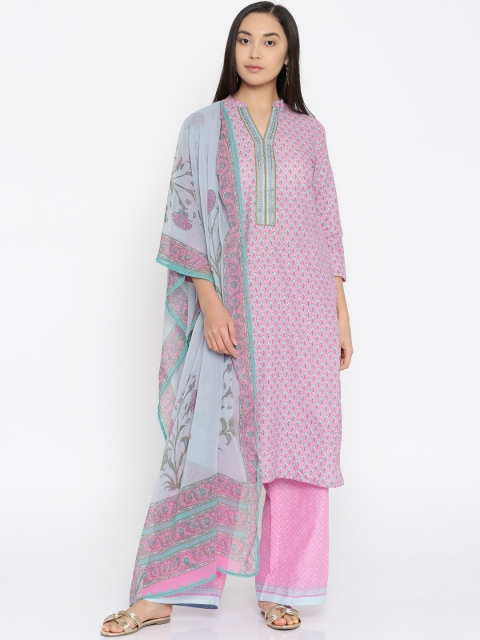 

Biba Women Pink & Off-White Printed Kurta with Trousers & Dupatta