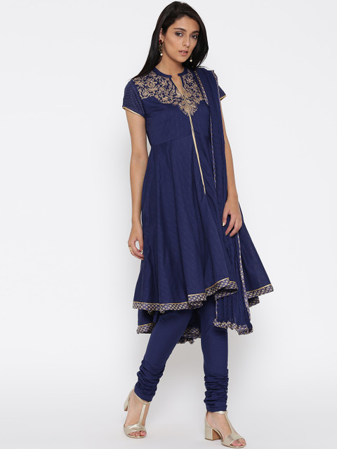 

Biba Women Navy Self-Design Anarkali Kurta with Churidar & Dupatta, Navy blue