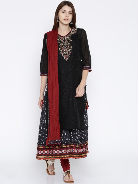 

Biba Women Black & Embroidered Kurta with Churidar