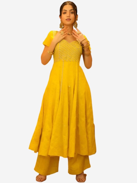 

Alaya By Stage3 Women Yellow Ethnic Motifs Yoke Design Anarkali Kurta