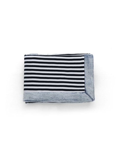 

Pluchi White & Navy Blue Striped AC Room 350 GSM Single Bed Blanket