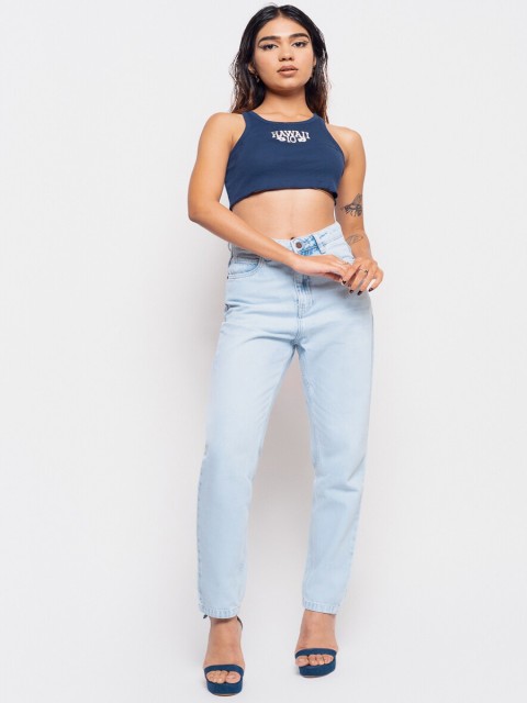 

FREAKINS Women Blue Solid High-Rise Mom Fit Heavy Fade Jeans