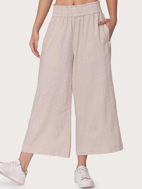 

Proyog Women Beige Flared Easy Wash Culottes Trousers