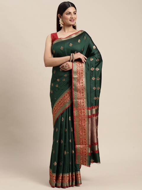 

KAITHY CREATION Green & Red Woven Design Zari Pure Silk Banarasi Saree