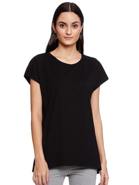 

UNMADE Women Black Extended Sleeves Loose T-shirt