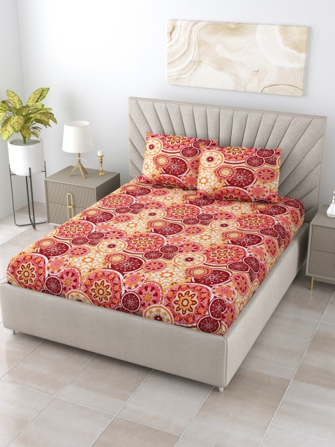

BOMBAY DYEING Peach-Coloured & White 120 TC Queen Bedsheet with 2 Pillow Covers