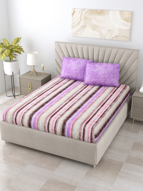 

BOMBAY DYEING Purple & Pink Striped 120 TC Queen Bedsheet with 2 Pillow Covers
