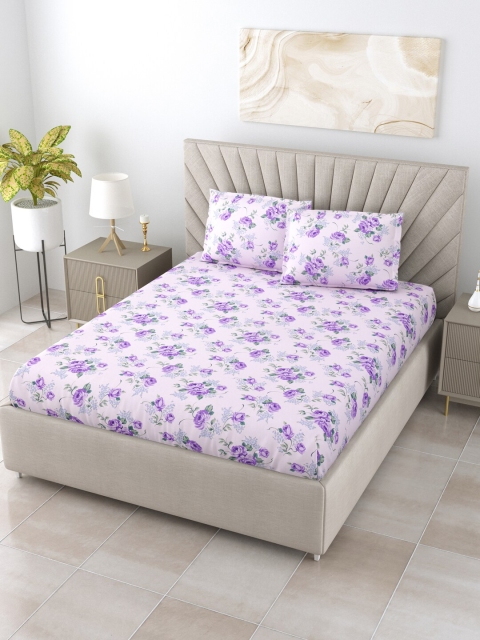 

BOMBAY DYEING Purple & Green Floral 120 TC Queen Bedsheet with 2 Pillow Covers