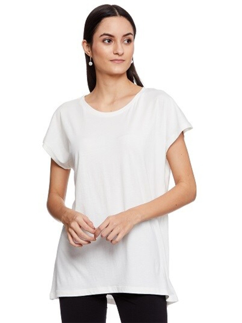 

UNMADE Women White Extended Sleeves Loose T-shirt