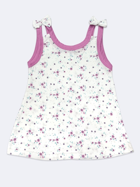 

Born Babies Girls Purple & Off White Floral Printed A-Line Dress