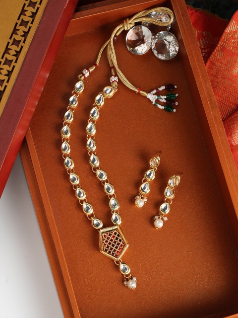 

MAD CLUB Gold-Plated Red Kundan-Studded Jewellery Set