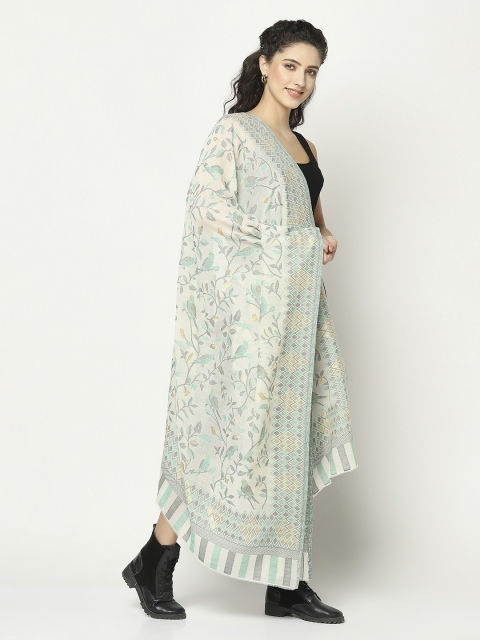 

La Vastraa Women White Floral Zari Woven Pure Wool Shawl