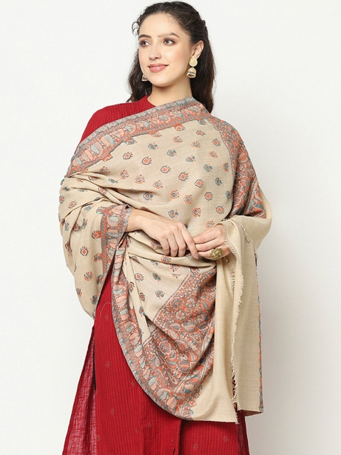 

La Vastraa Women Beige Woven Design Wool Shawl