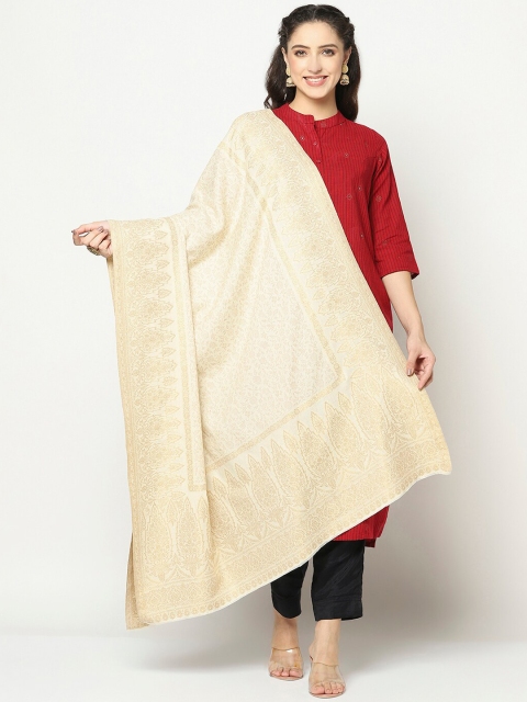

La Vastraa Women White Woven Design Woolen Shawl