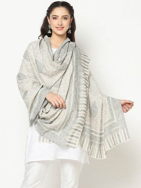 

La Vastraa Women White Woven Design Pure Wool Shawl