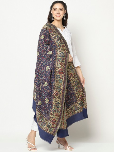 

La Vastraa Women Blue Floral Woven-Design Woolen Shawl
