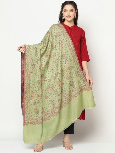 

La Vastraa Women Green Woven Design Wool Shawl