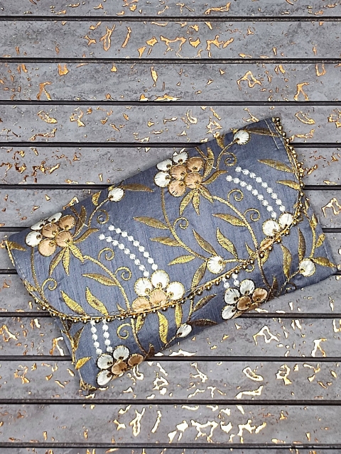 

CRAYTON Women Grey & White Embroidered Fabric Purse Clutch