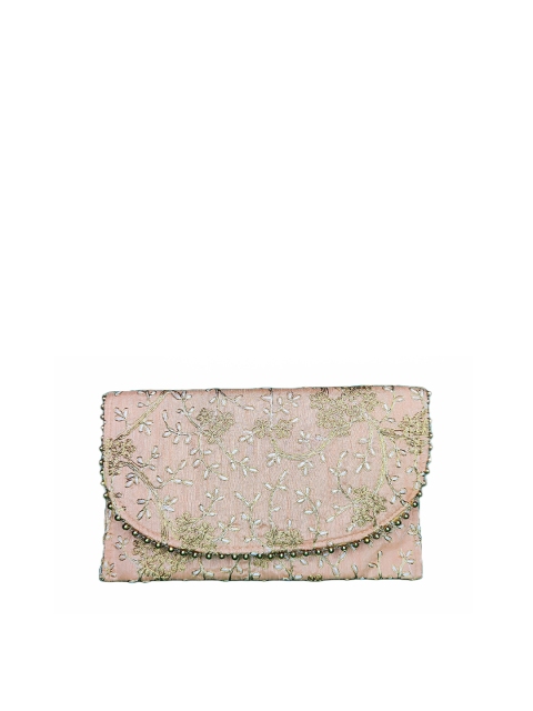 

CRAYTON Women Pink & Gold Embroidered Fabric Purse Clutch